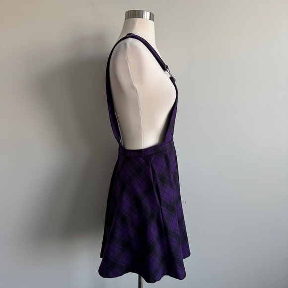 Hot Topic Purple Black Plaid Skater Overall Dress XS Goth Punk - Picture 4 of 7